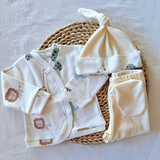 Set algodón - Leones y jirafas pantalón crudo