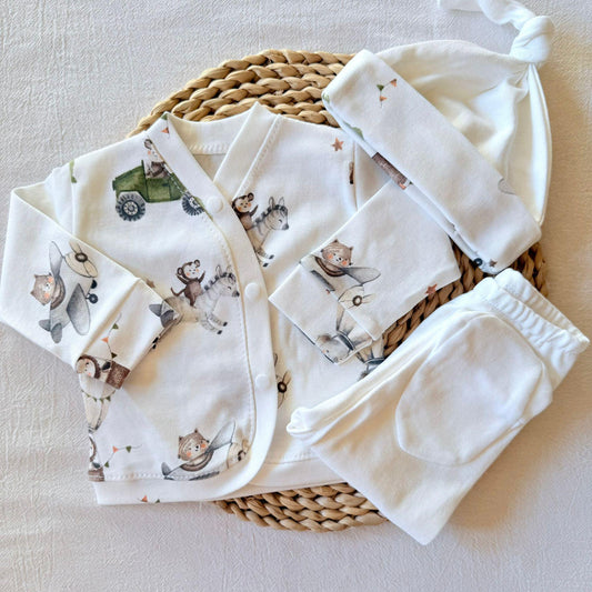 Set algodón - Animalitos pantalón blanco