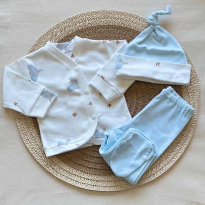 Set algodón - Aves pantalón celeste