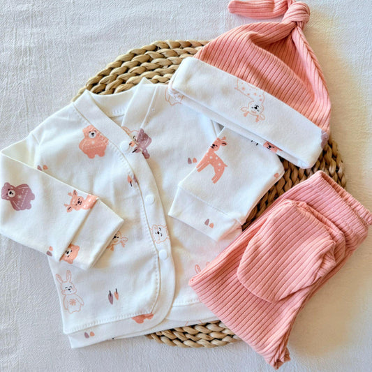 Set algodón - Animalitos pantalón rosa