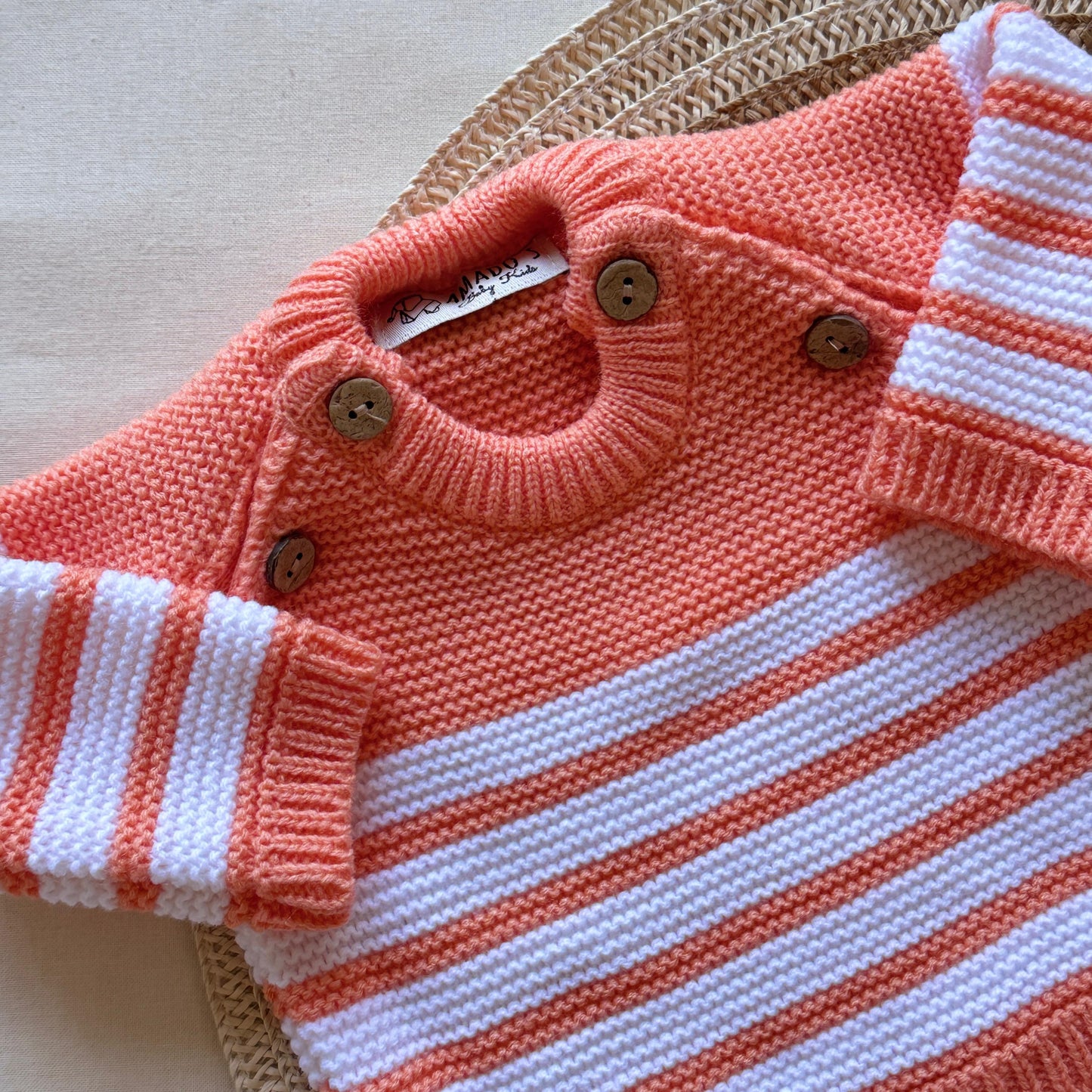 Conjunto tejido - Salmón fuerte a rayas