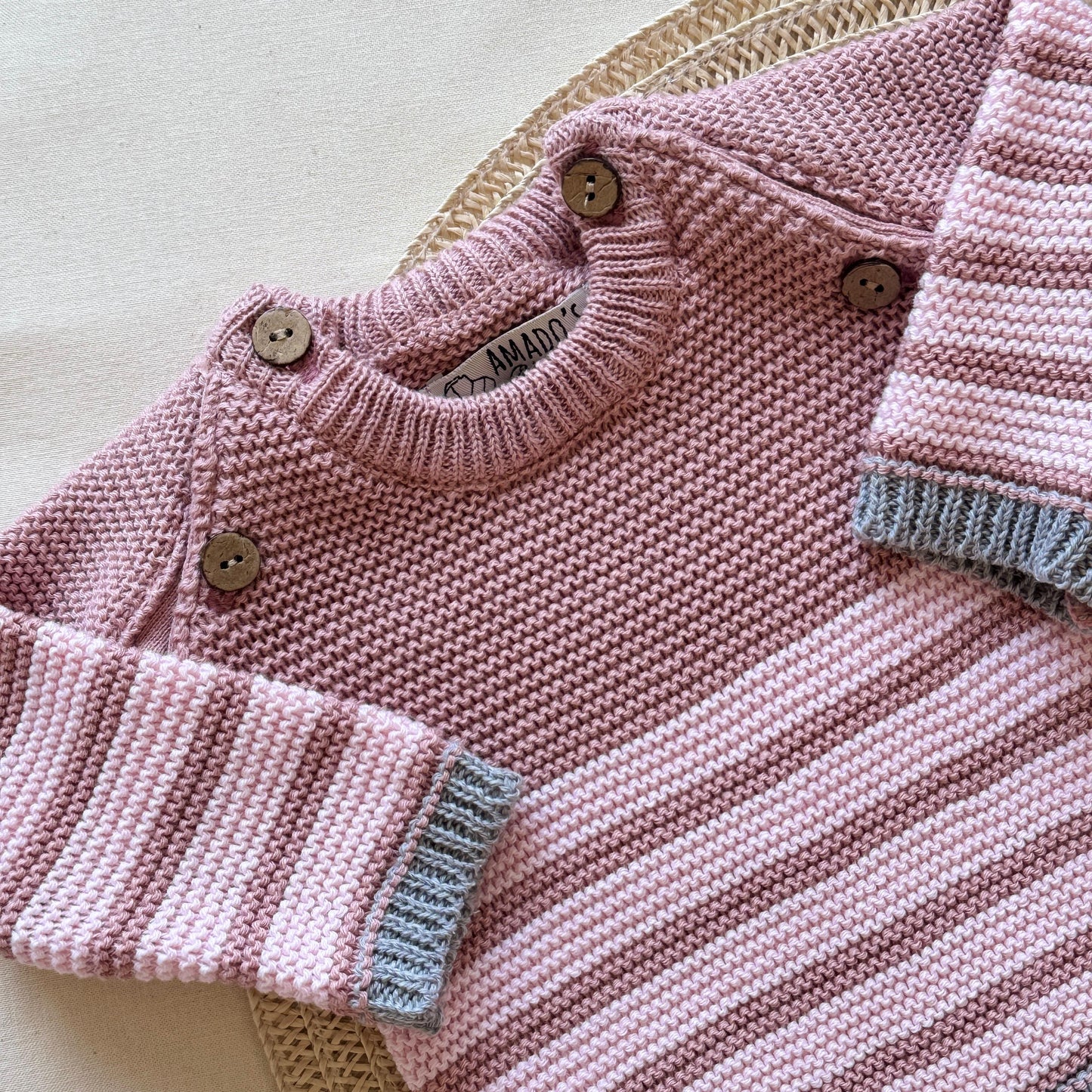 Conjunto tejido - Rosa a rayas