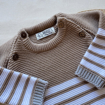 Conjunto tejido - Marrón con gris a rayas