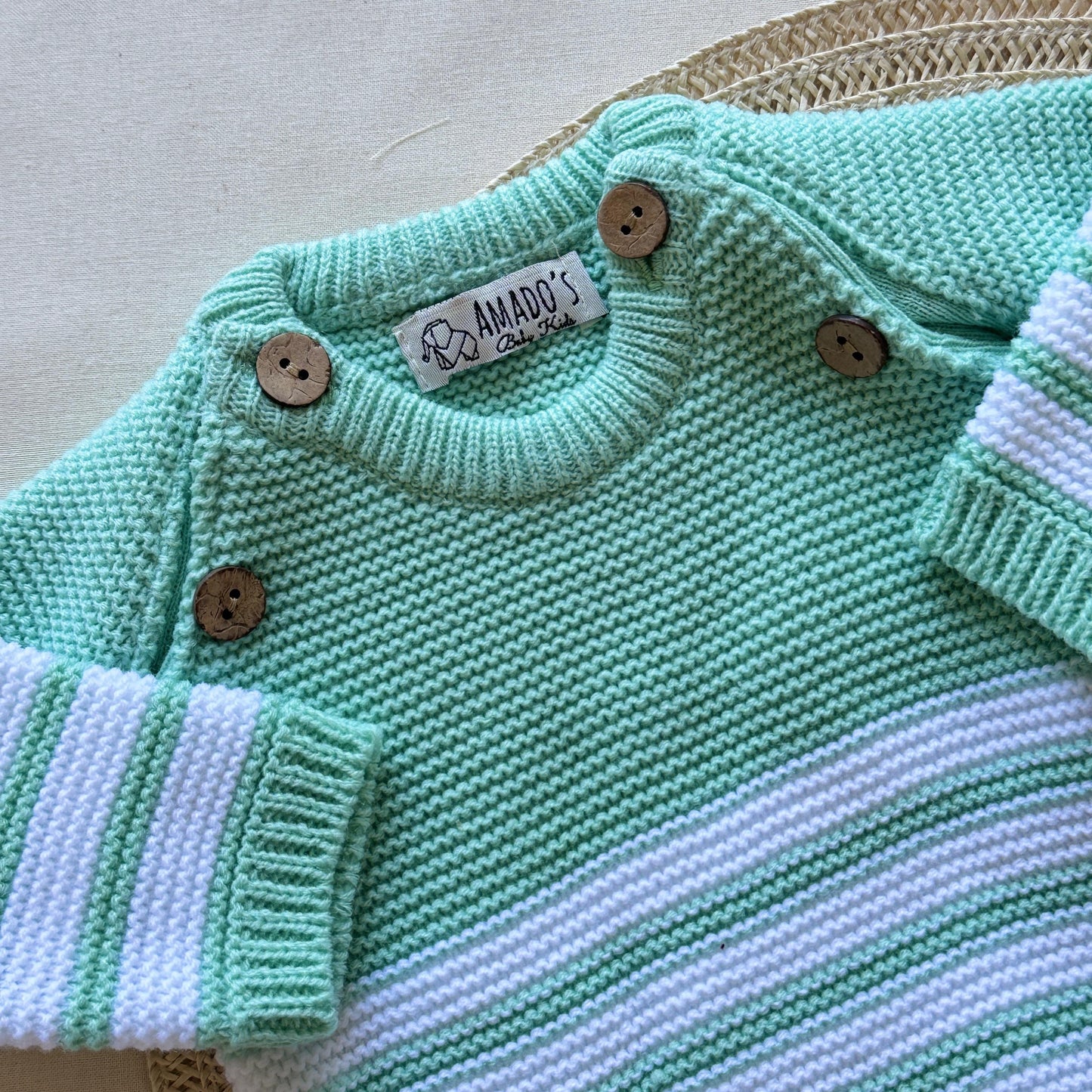 Conjunto tejido - Verde claro a rayas