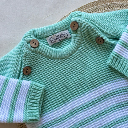 Conjunto tejido - Verde claro a rayas
