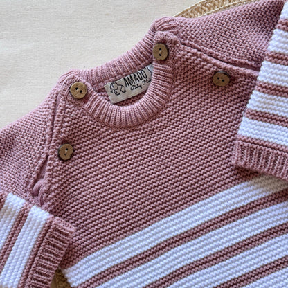 Conjunto tejido - Rosa viejo a rayas