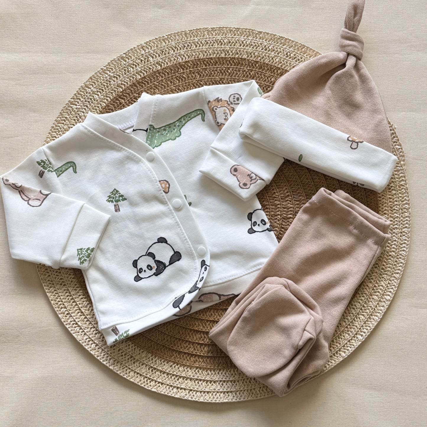 Set algodón - Leones y osos pantalón marrón