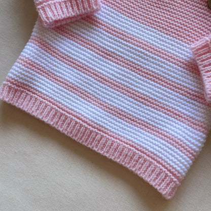 Conjunto tejido - Rosa bebé a rayas