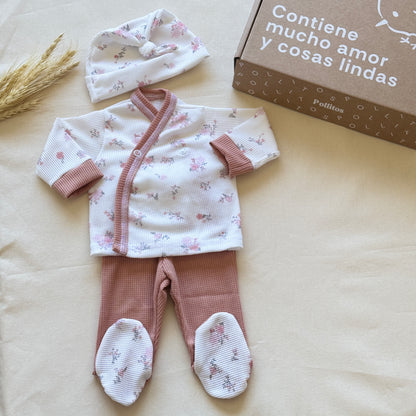 Set algodón - Rosa viejo florcitas