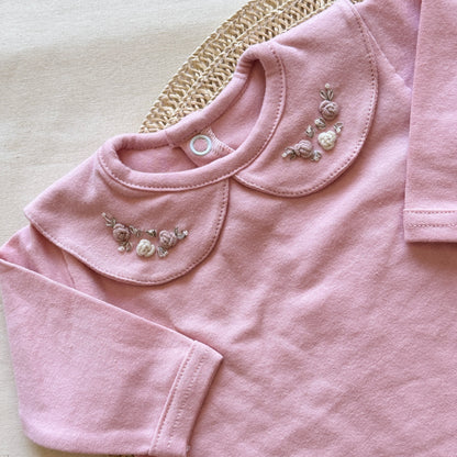 Set algodón - Rosa con florcitas blancas y rosas