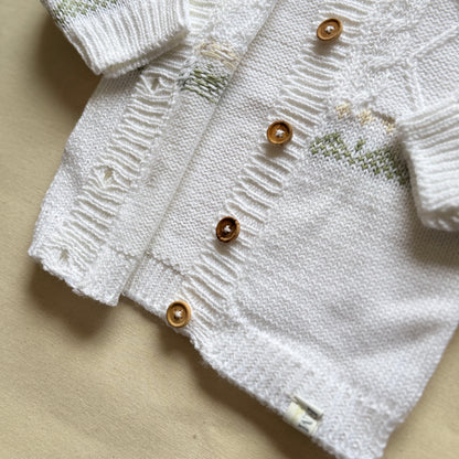 Conjunto hilo - Blanco y verde bordado