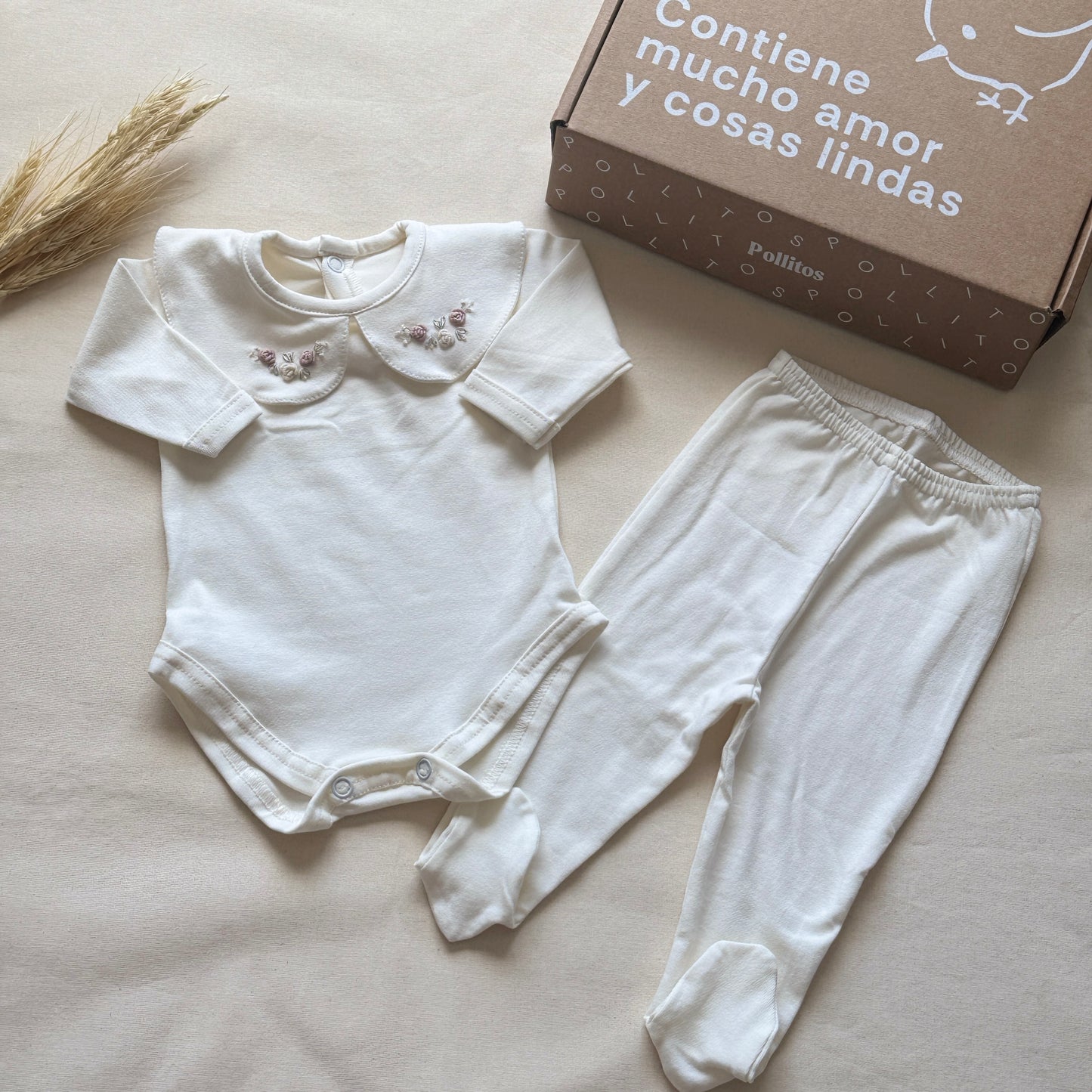 Set algodón - Florcita rosa y blanca