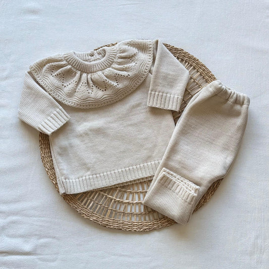 Conjunto tejido - Beige con cuellito volado