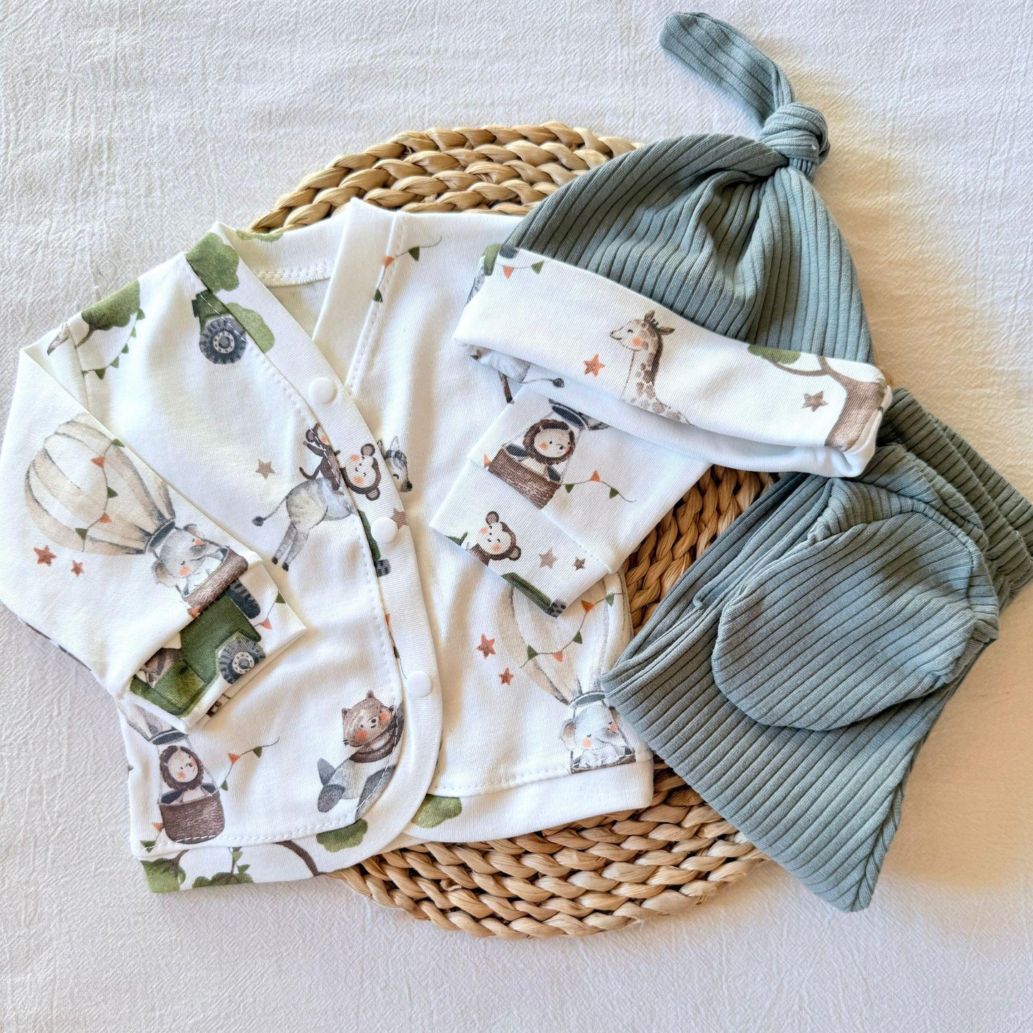 Set algodón - Animalitos pantalón verde