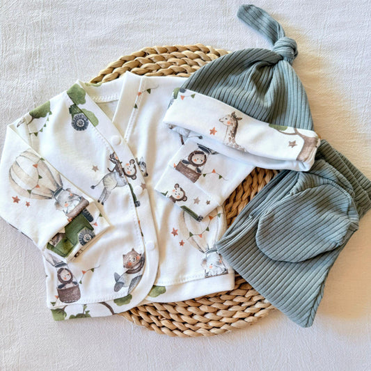 Set algodón - Animalitos pantalón verde