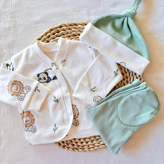 Set algodón - Leones y osos pantalón verde