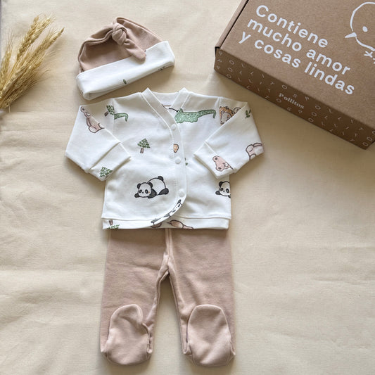 Set algodón - Leones y osos pantalón marrón