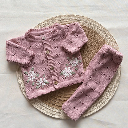 Conjunto hilo - Rosa con florcitas