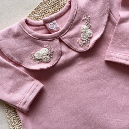 Set algodón - Rosa con florcitas blancas