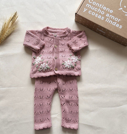 Conjunto hilo - Rosa con florcitas