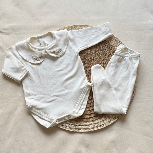 Set algodón -  Blanco florcita blanca