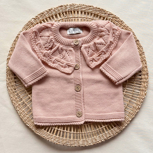 Saco tejido - Rosa durazno con cuellito