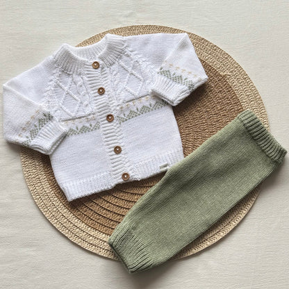 Conjunto hilo - Blanco y verde bordado