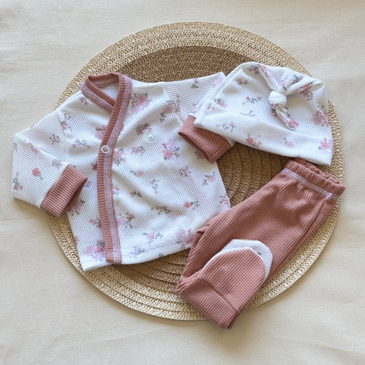 Set algodón - Rosa viejo florcitas