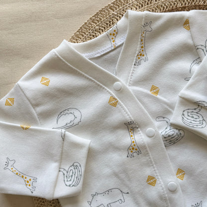 Set algodón - Blanco con animalitos pantalón gris