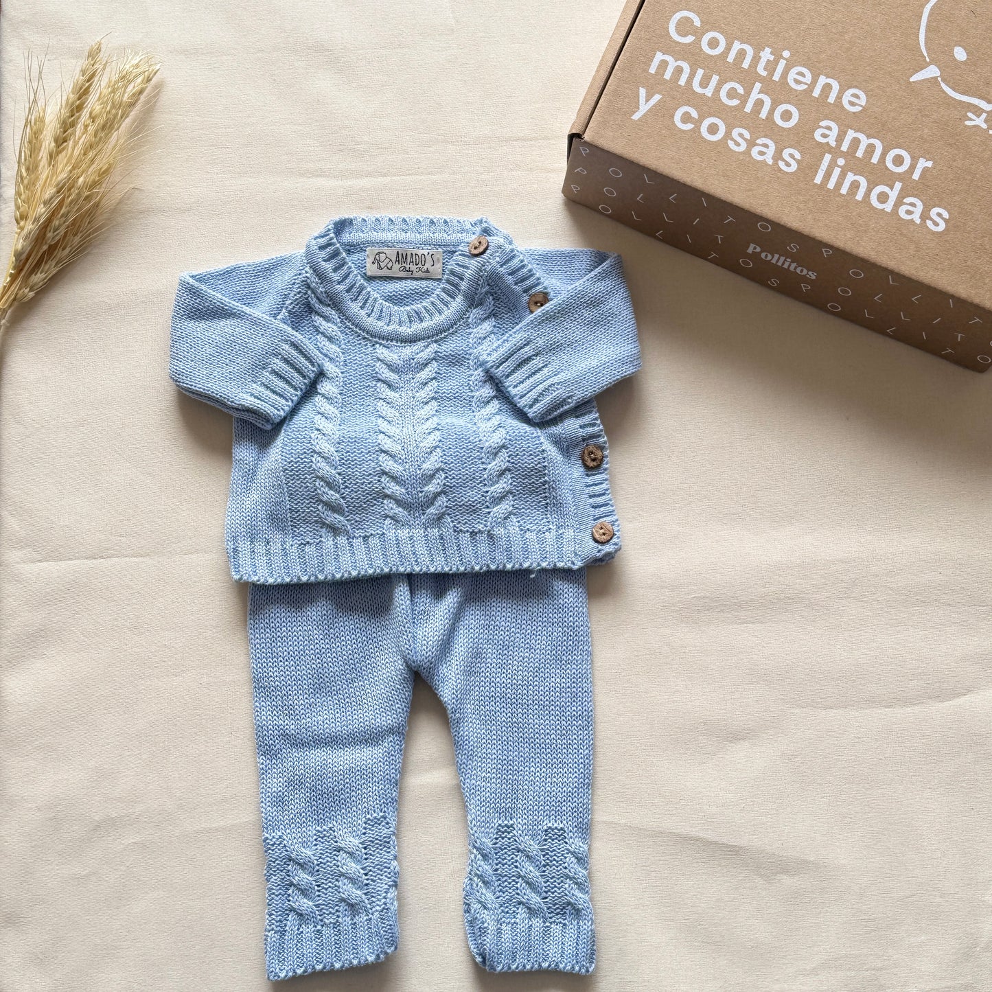 Conjunto hilo - Celeste trenzado