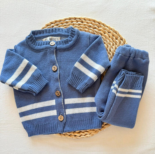 Conjunto hilo - Azul con rayas blancas