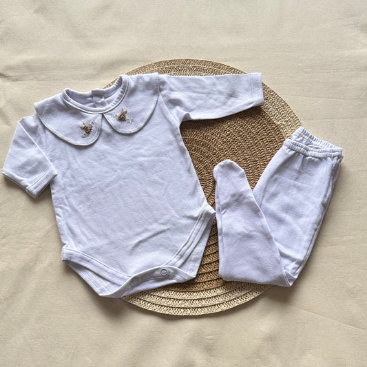 Set algodón -  Blanco azulado conejito beige