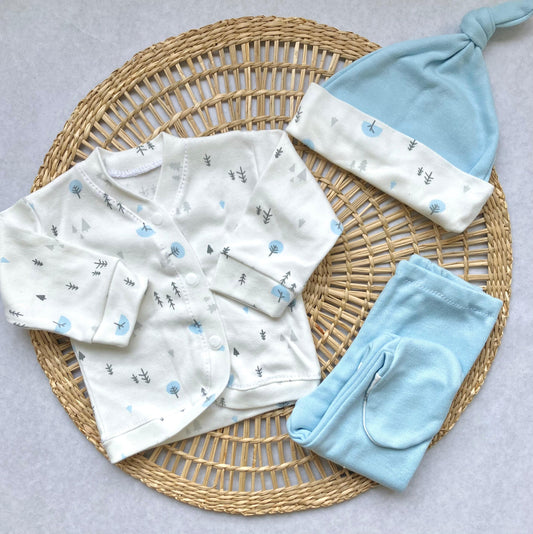 Set algodón - Arbolitos celeste