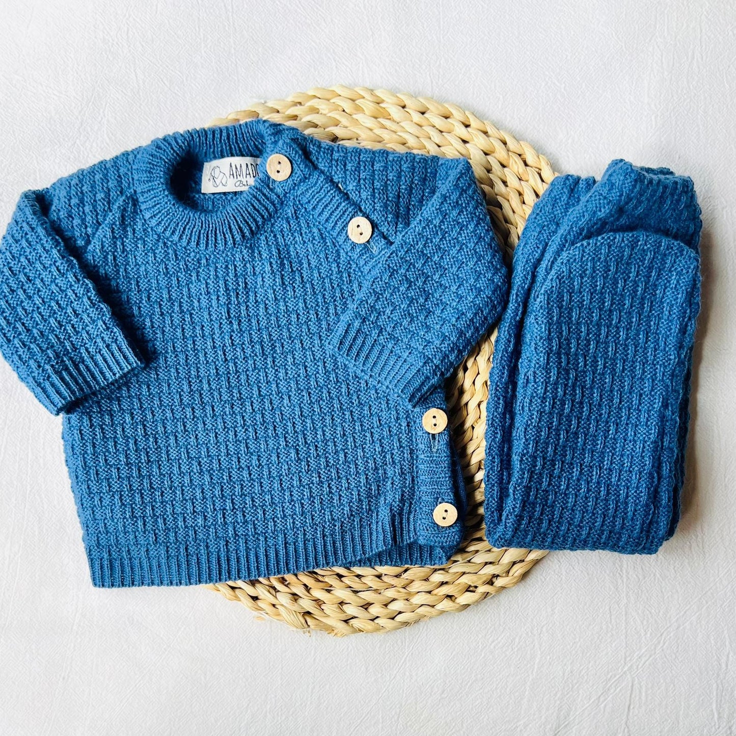 Conjunto tejido - Azul (Punto arroz)