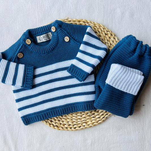 Conjunto tejido - Azul a rayas
