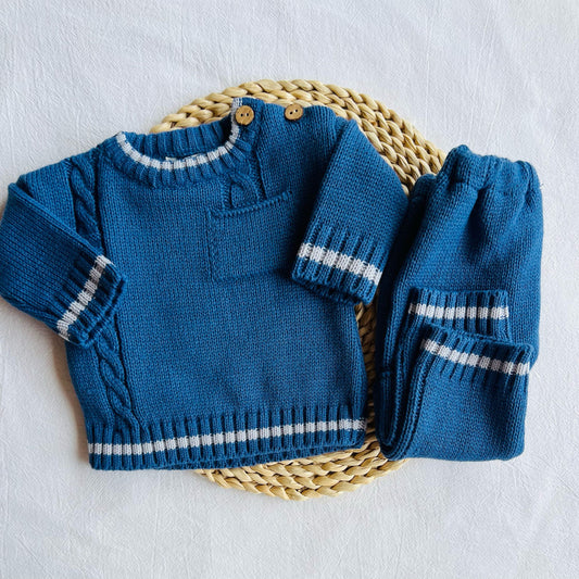 Conjunto tejido - Azul con bolsillitos