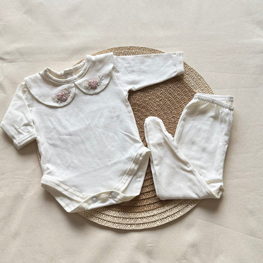 Set algodón - Blanco florcita rosa