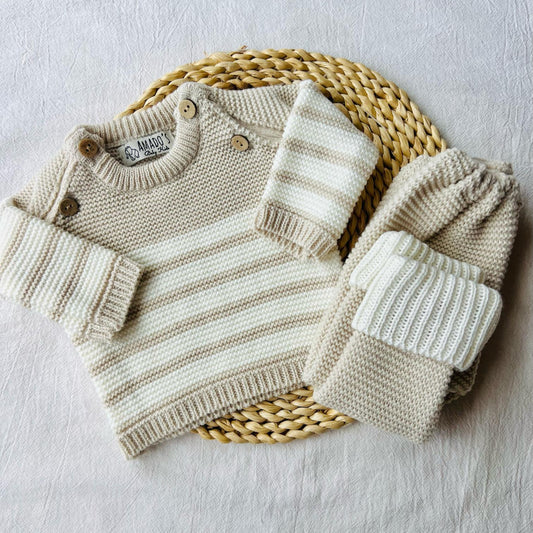 Conjunto tejido - Beige a rayas