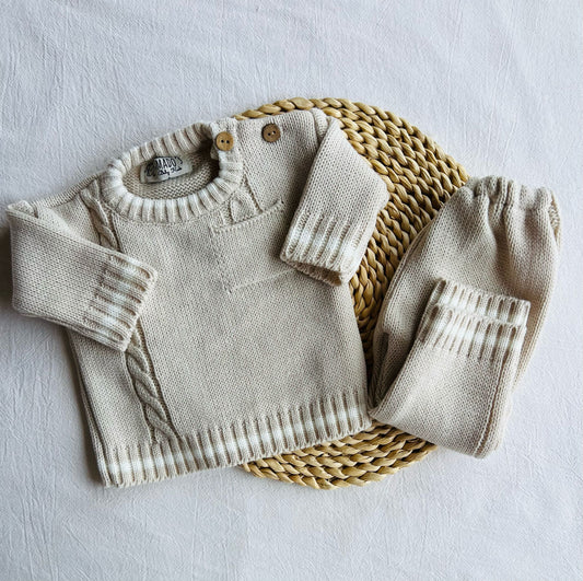 Conjunto tejido - Beige con bolsillitos