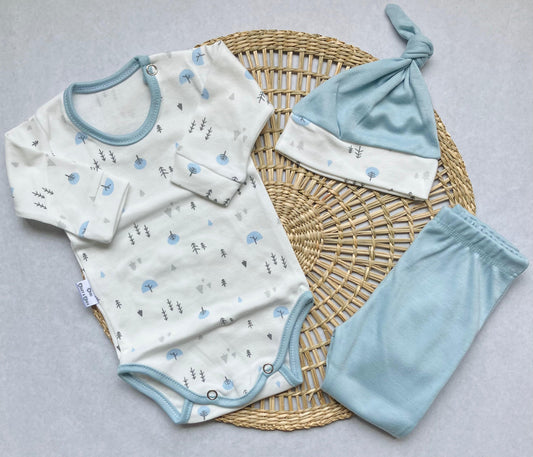 Set algodón - Blanco y celeste bosque