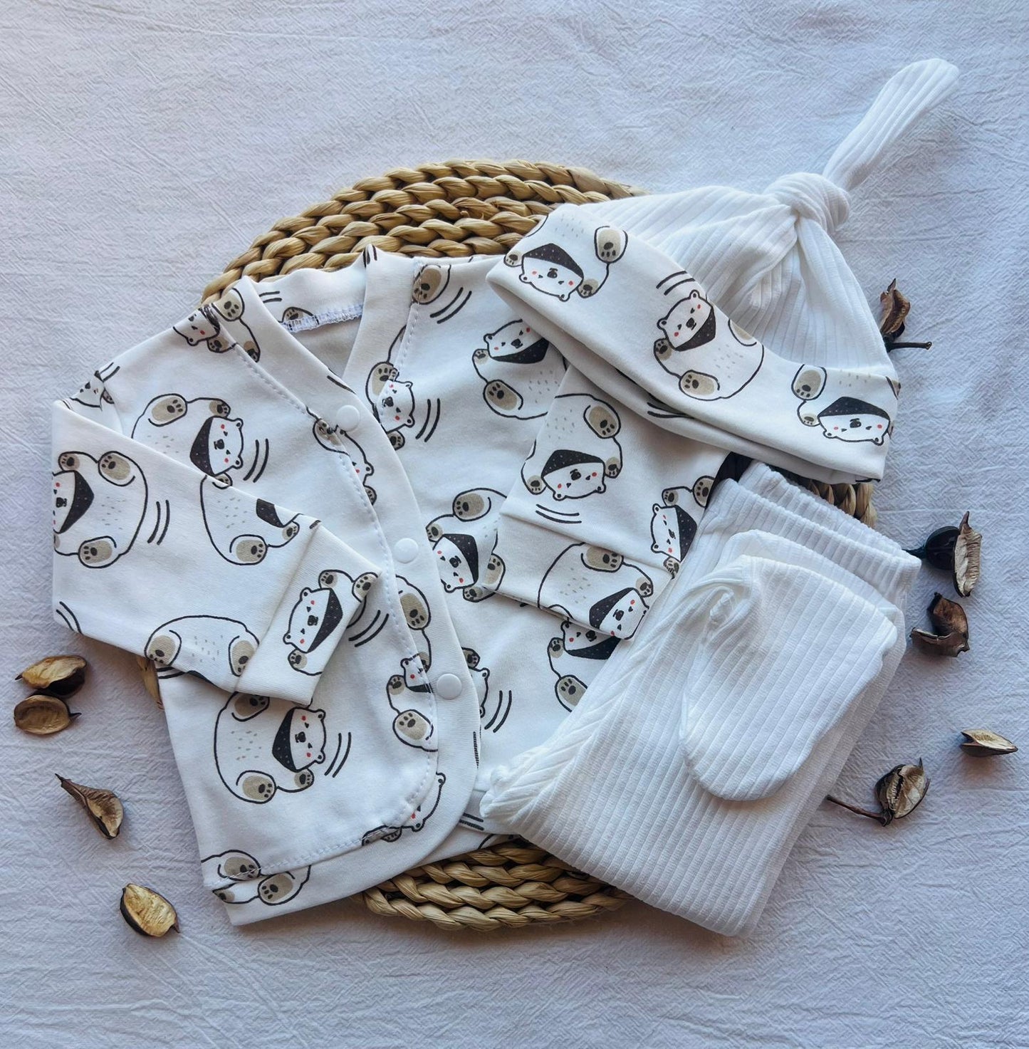 Set algodón - Blanco y marrón ositos