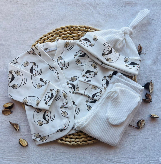 Set algodón - Blanco y marrón ositos