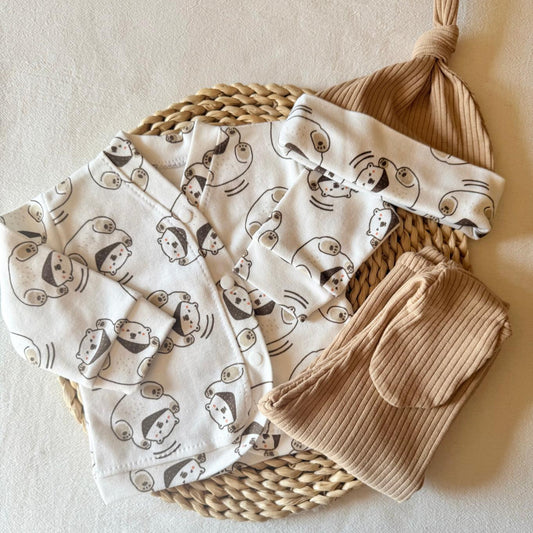 Set algodón - Blanco y marrón ositos