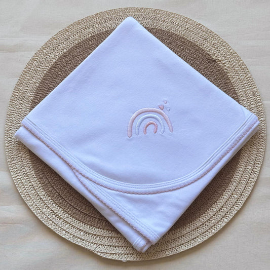Manta algodón bordada - Arcoíris rosa