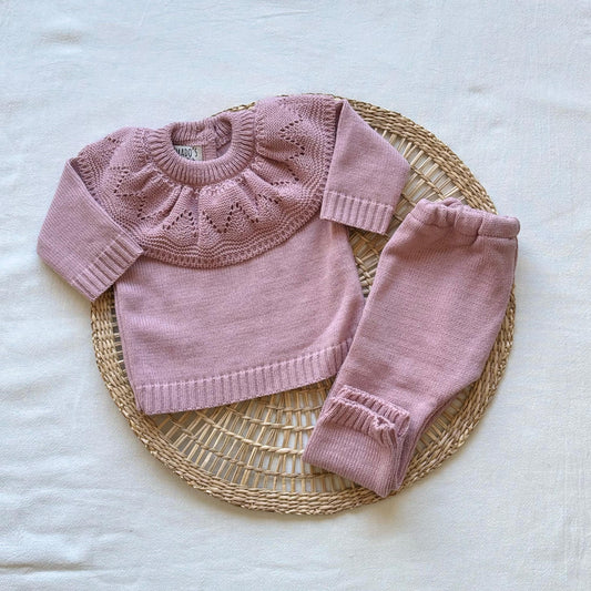 Conjunto tejido - Rosa viejo con cuellito volado