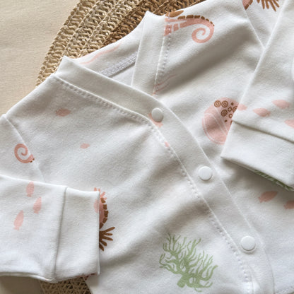 Set algodón - Caballito de mar coral pantalón blanco