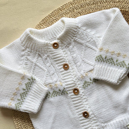 Conjunto hilo - Blanco y verde bordado