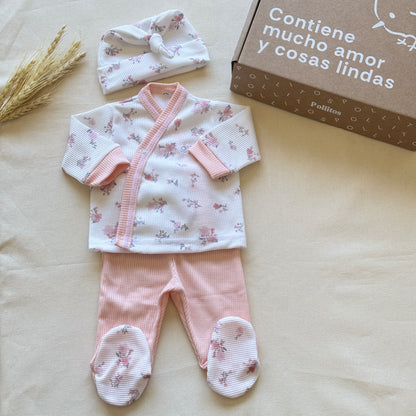 Set algodón - Rosa bebe florcitas