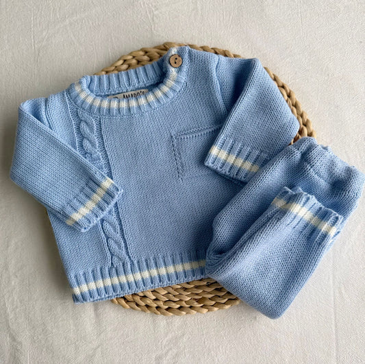 Conjunto tejido - Celeste con bolsillitos
