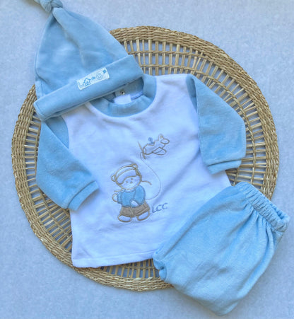 Conjunto plush - Celeste y blanco avioncito